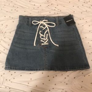 Lace up jean skirt